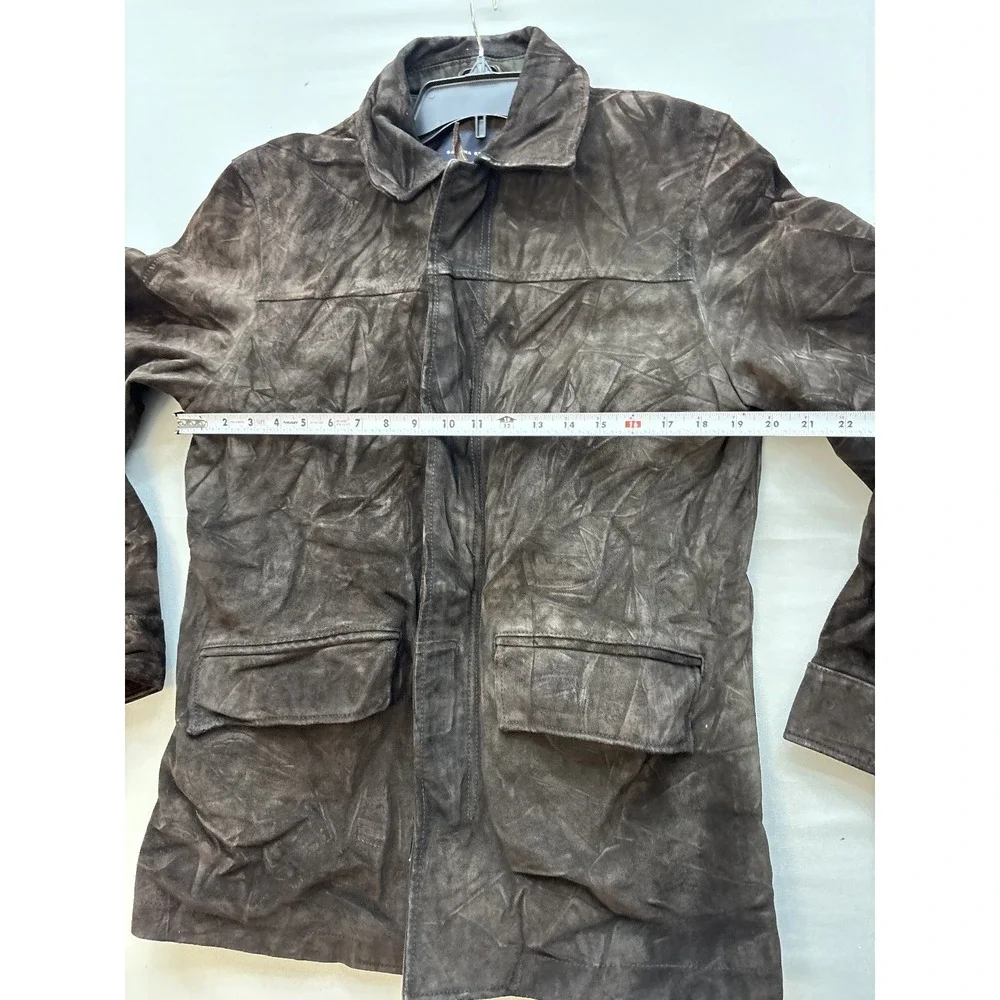 Banana Republic Mens Suede Leather Jacket Brown Button Quilted Coat Small